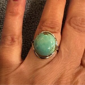 Sterling Silver Round Turquoise Ring with Citrine Accents